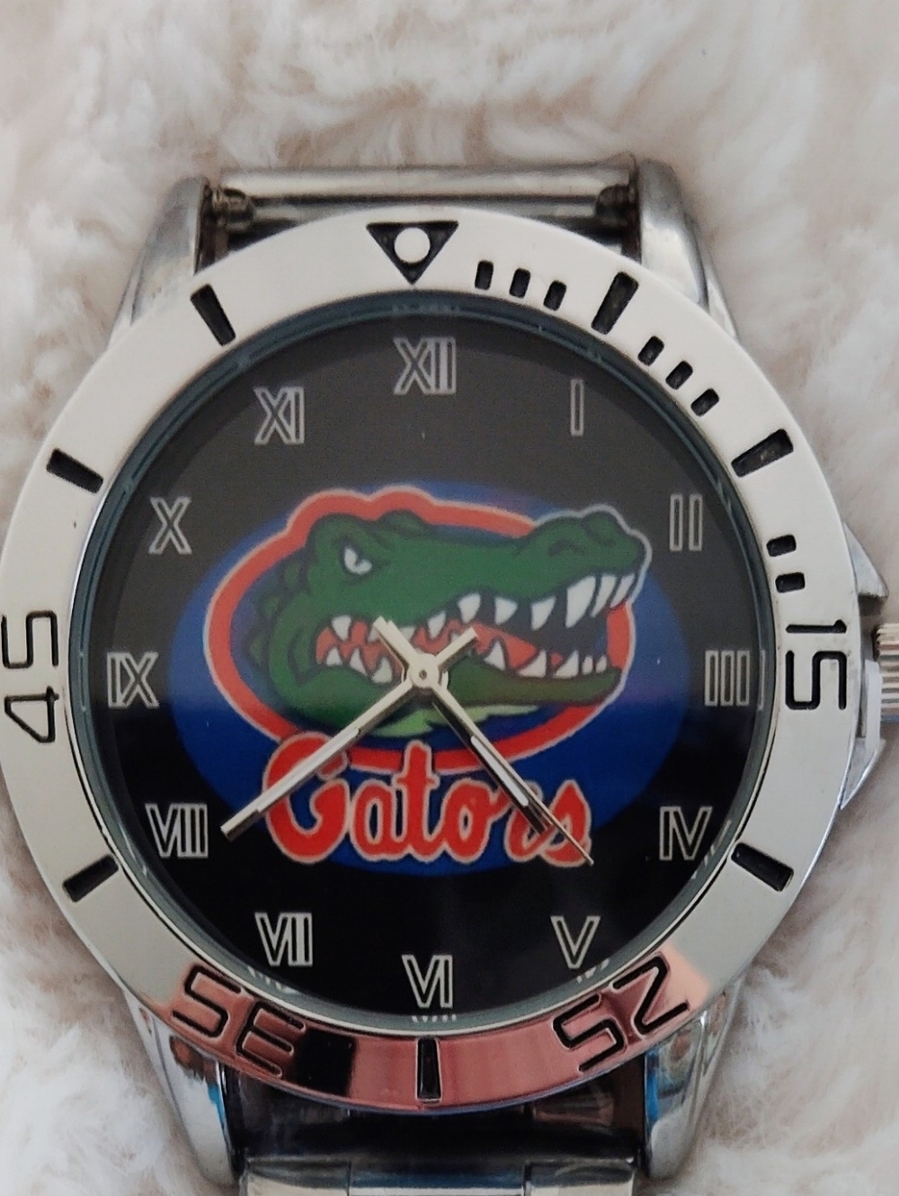University Gators Stainless Steel Men's Watch - Silver with Blue/Green Dial